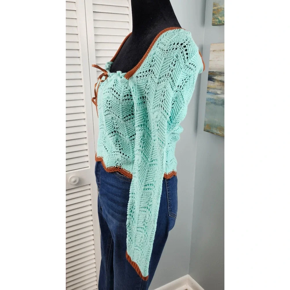 Urban Outfitters Crochet Top M Mint Green Open Knit Sweater